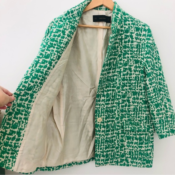 ZARA Green Jacquard tweed Jacket with Patch Pockets SZ M - Picture 8 of 16